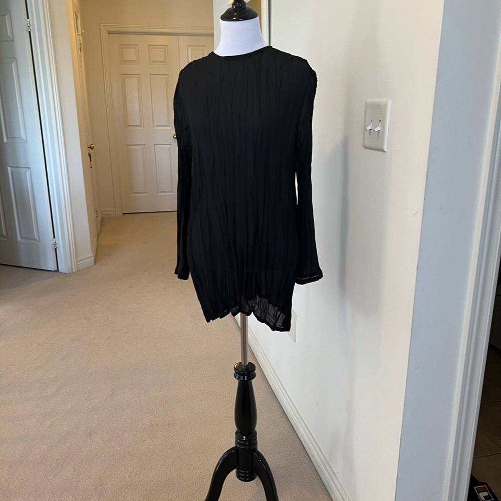 Black pleated chiffon blouse